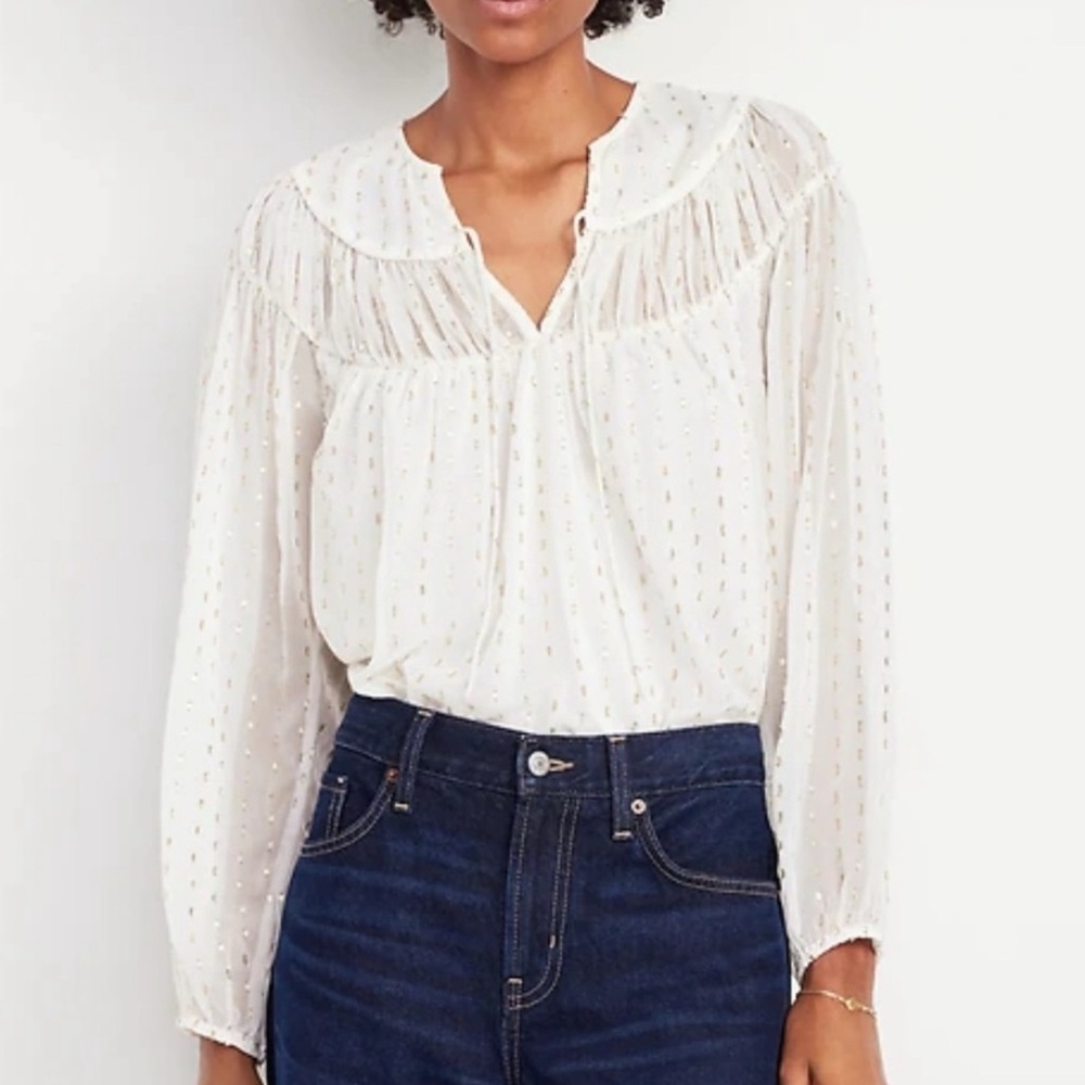 Old Navy Cream Blouse with Subtle Pattern